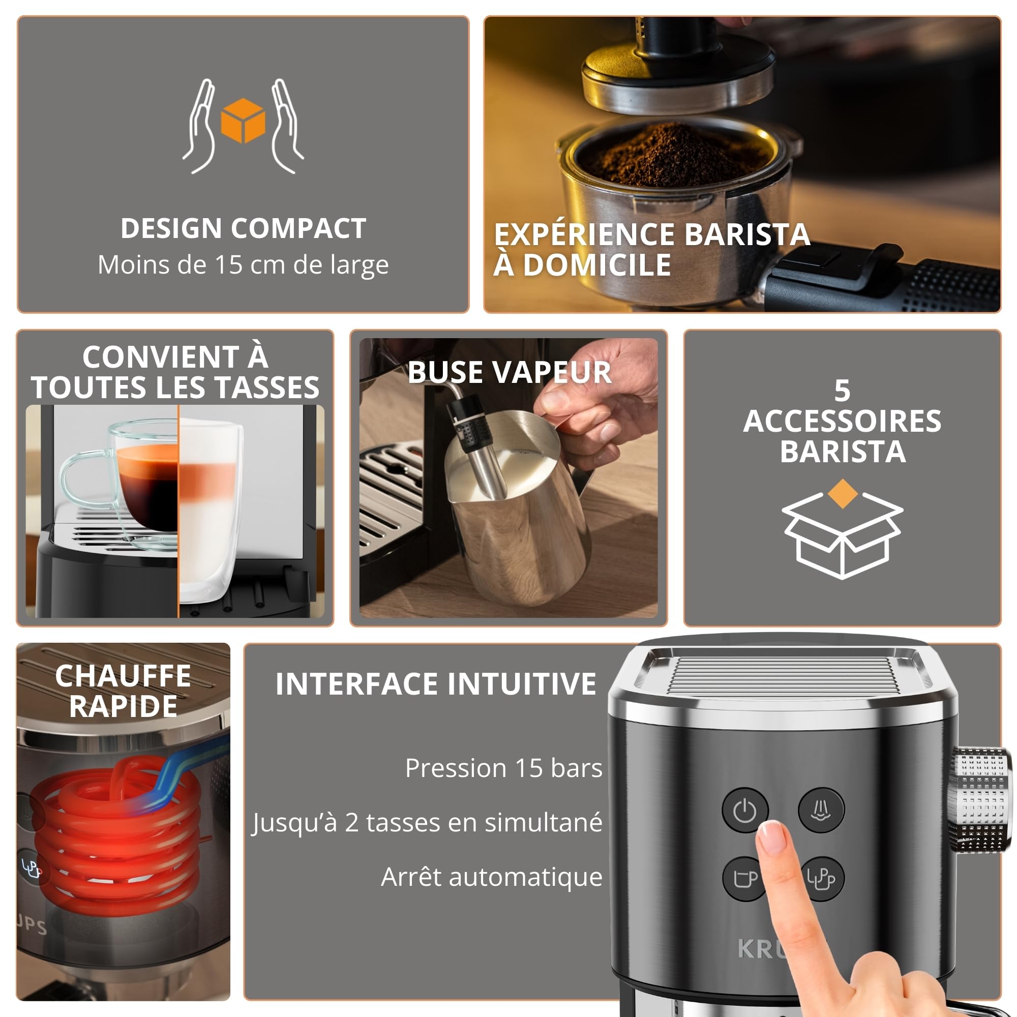 Virtuoso+, Machine expresso manuelle, Café à pompe, Noir